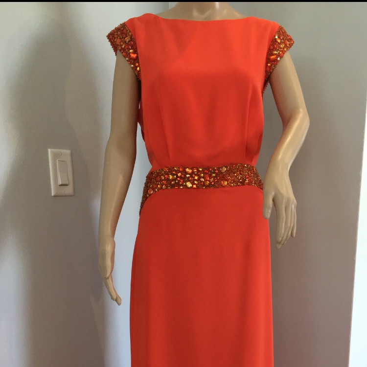 Pamela Rolland Embellished Cowl Back Evening Gown